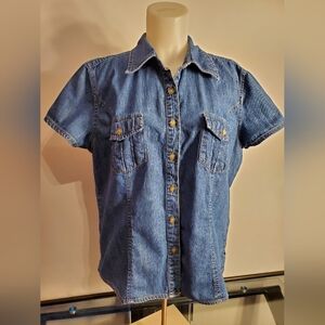 Faded Glory XL 16/18 Blue Denim Short-Sleeve Button-Down Shirt